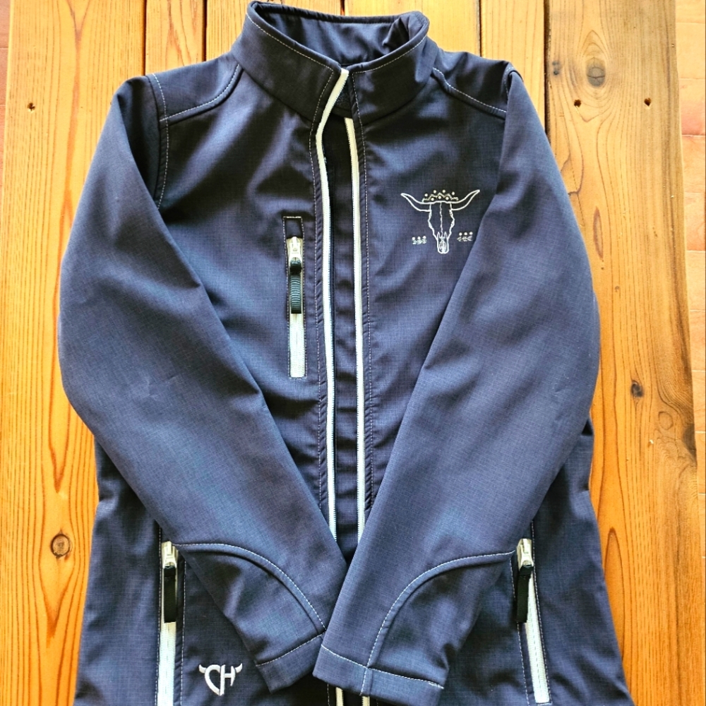 Cowgirl Hardware Dark Grey Softshell Womens Jacket with White Accents